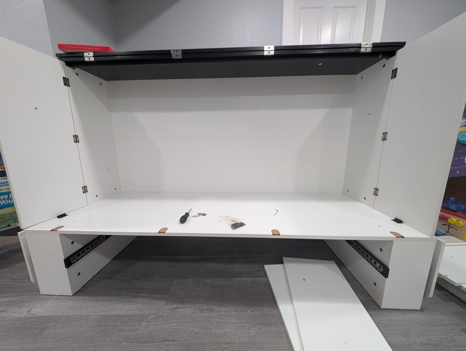 PAKASEPT Queen Murphy Bed - Murphy Cabinet Bed with Storage & Charging Station, Farmhouse Bed Frame with Foldable Panel and Hidden Space, for Living Room, Guest Bedroom customer photo 2