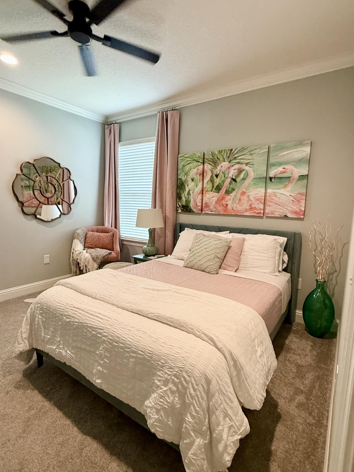 Yaheetech Queen Bed Frame with Chevron Channel-Tufted Headboard, Beige | Wood & fabric frame offers sturdy silent support, easy assembly, no box spring needed, and modern chevron style for bedrooms customer photo 1
