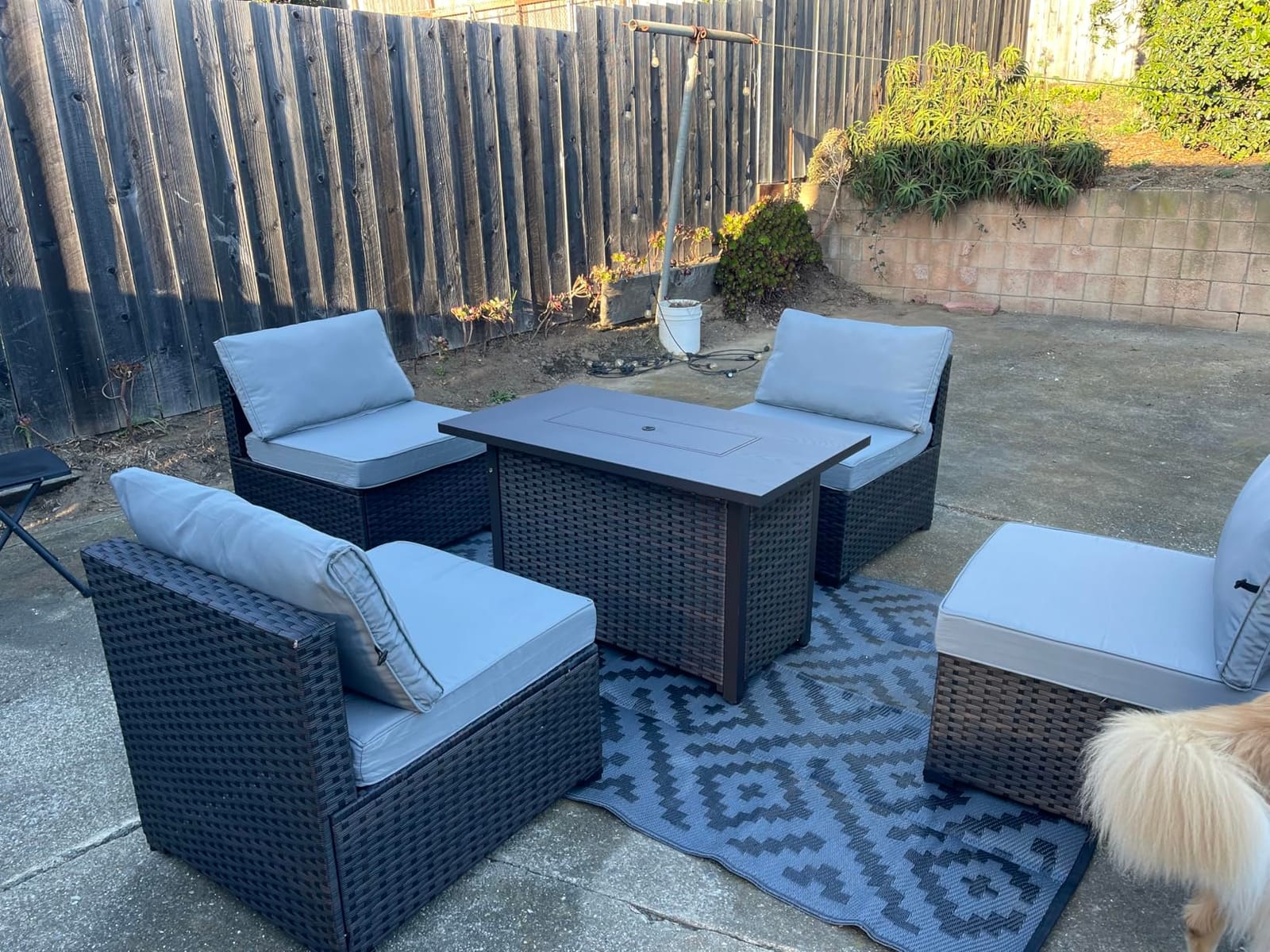 5 Piece Patio Furniture Set with Fire Pit Table, Outdoor Sectional Sofa PE Rattan, Patio Conversation Sets with Cushions for Garden Lawn Balcony Porch Deck Grey customer photo 2