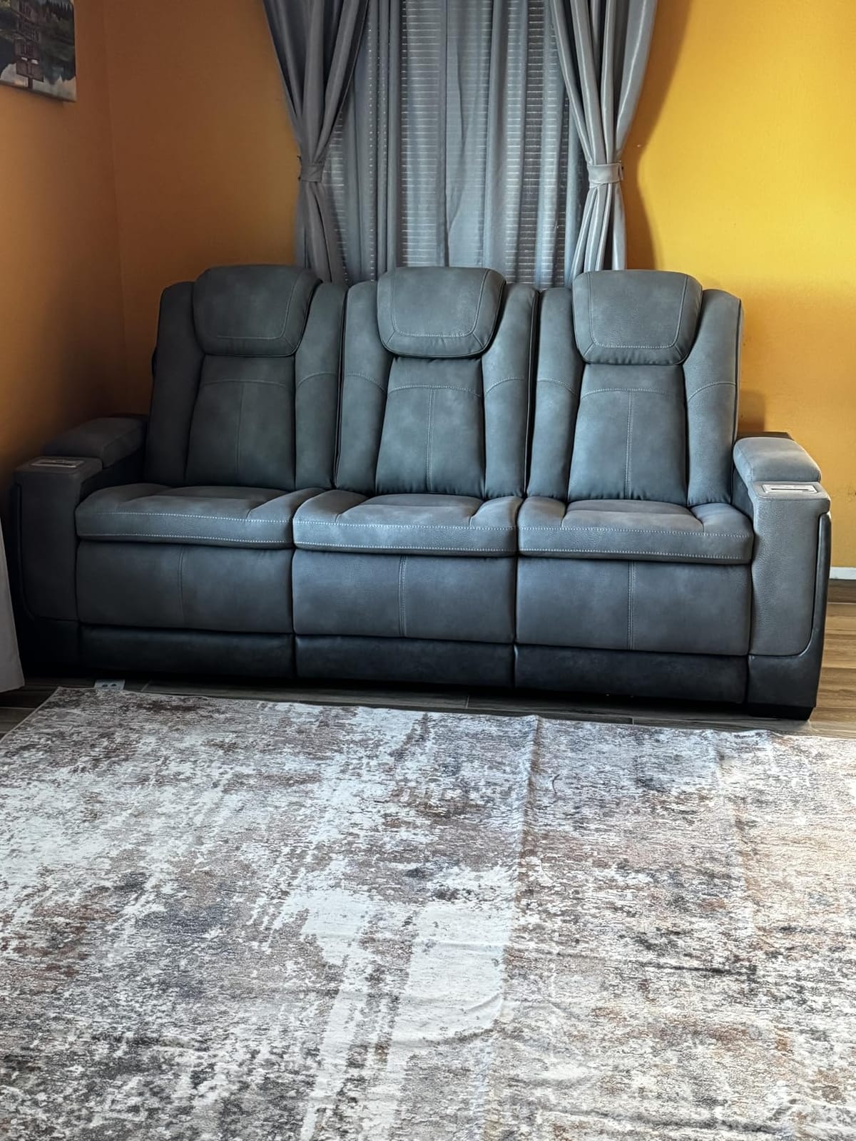 Signature Design by Ashley Power Reclining Sofa, Wall Hugger, Shadow customer photo 2