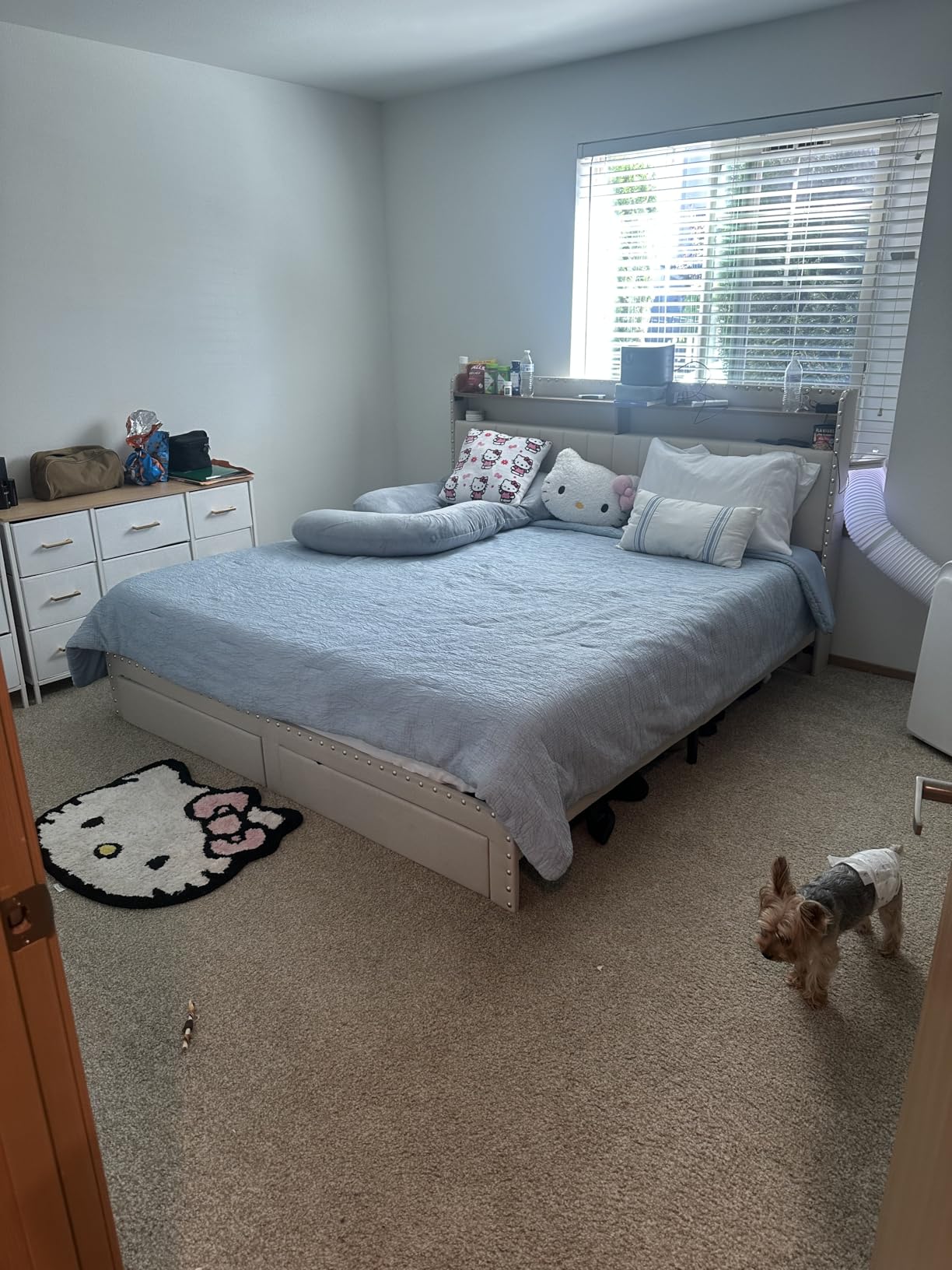 EnHomee King Size Bed Frame with 2 Drawers, Storage Headboard & Beige | King platform bed with 2-tier shelf, side pockets and soft upholstered backrest for master bedrooms, no box spring needed customer photo 2