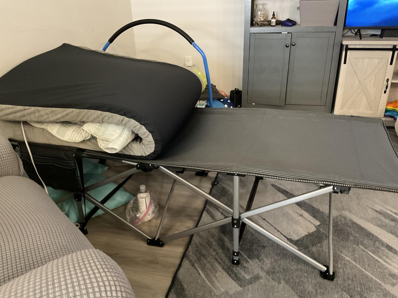 Slsy Oversized Folding Camping Cot for Adults with Pad, 32in Wide, 900LBS | Oversized 32in wide cot supports up to 900 lbs with an included pad for comfortable sleep during camping, travel & guest use customer photo 1