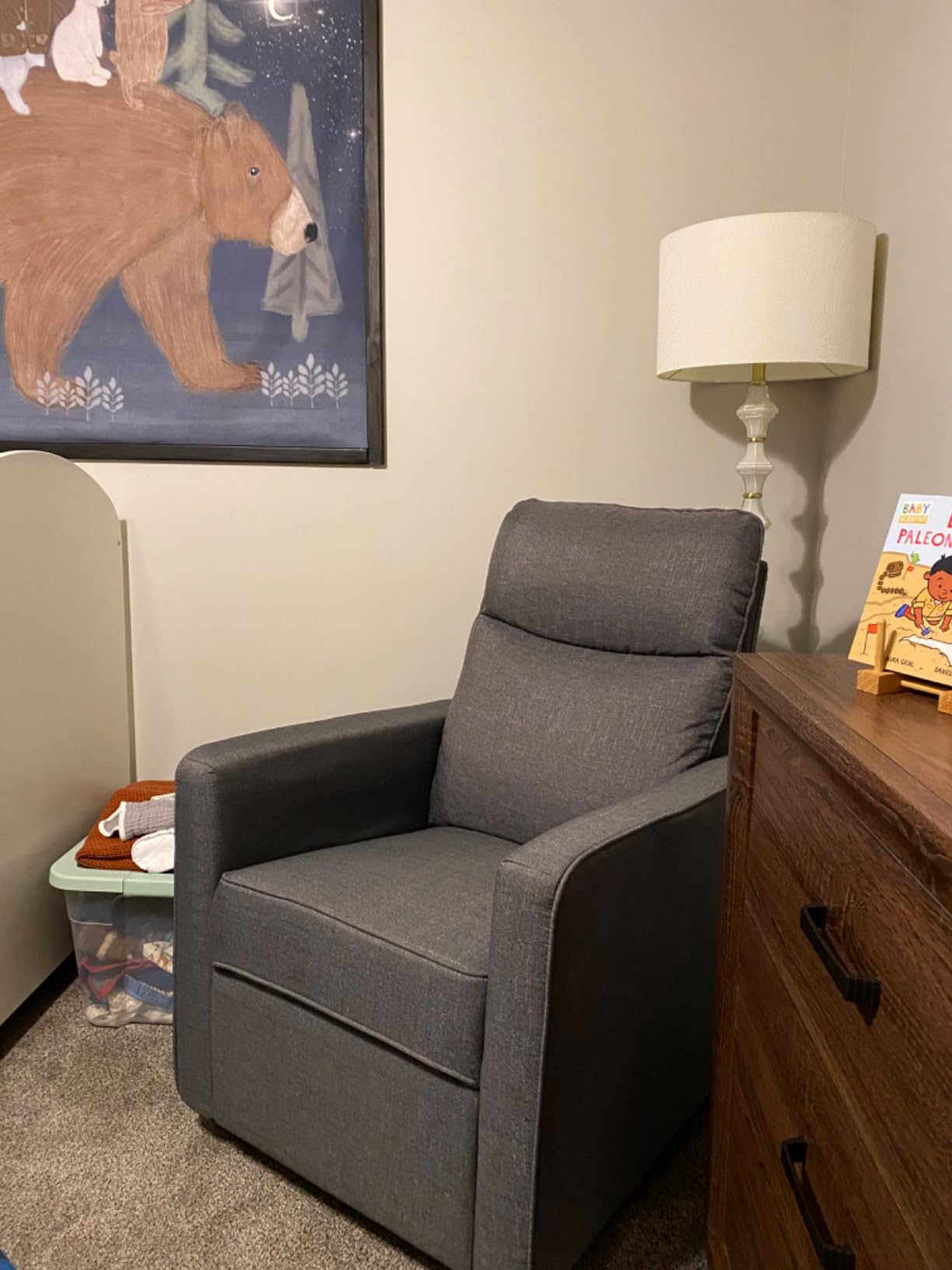 Davinci Gabby Glider Recliner Nursery Chair w/ 360° Swivel - Beach | High Pillowback Glider Rocking Chair - GREENGUARD Gold and FSC Certified - Comfy Swivel Recliner for Living Room and Nursery customer photo 2