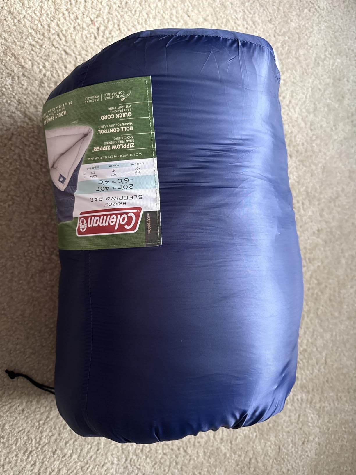 Coleman Brazos Adult Sleeping Bag, Cool Weather, 30°F, No-Snag Zipper | Stay warm in temperatures as low as 30°F, machine washable, includes stuff sack, great for camping, traveling, etc, PFAS free customer photo 1
