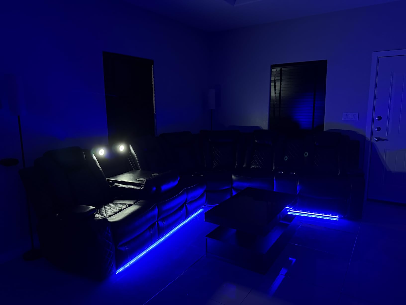 Power Recliner Sofa Sectional Couch with LED Light for Living Room, Leather Reclining Corner Sectional Sofa with 2 Recliner Seats, Cup Holder, Storage Console for House/Home Theater, Black customer photo 2