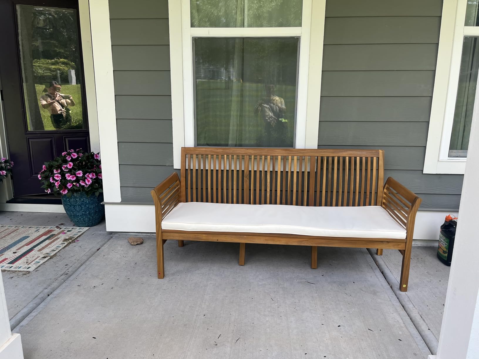 Tangkula 3-Seat Patio Acacia Wood Bench with Cushion, 62.5