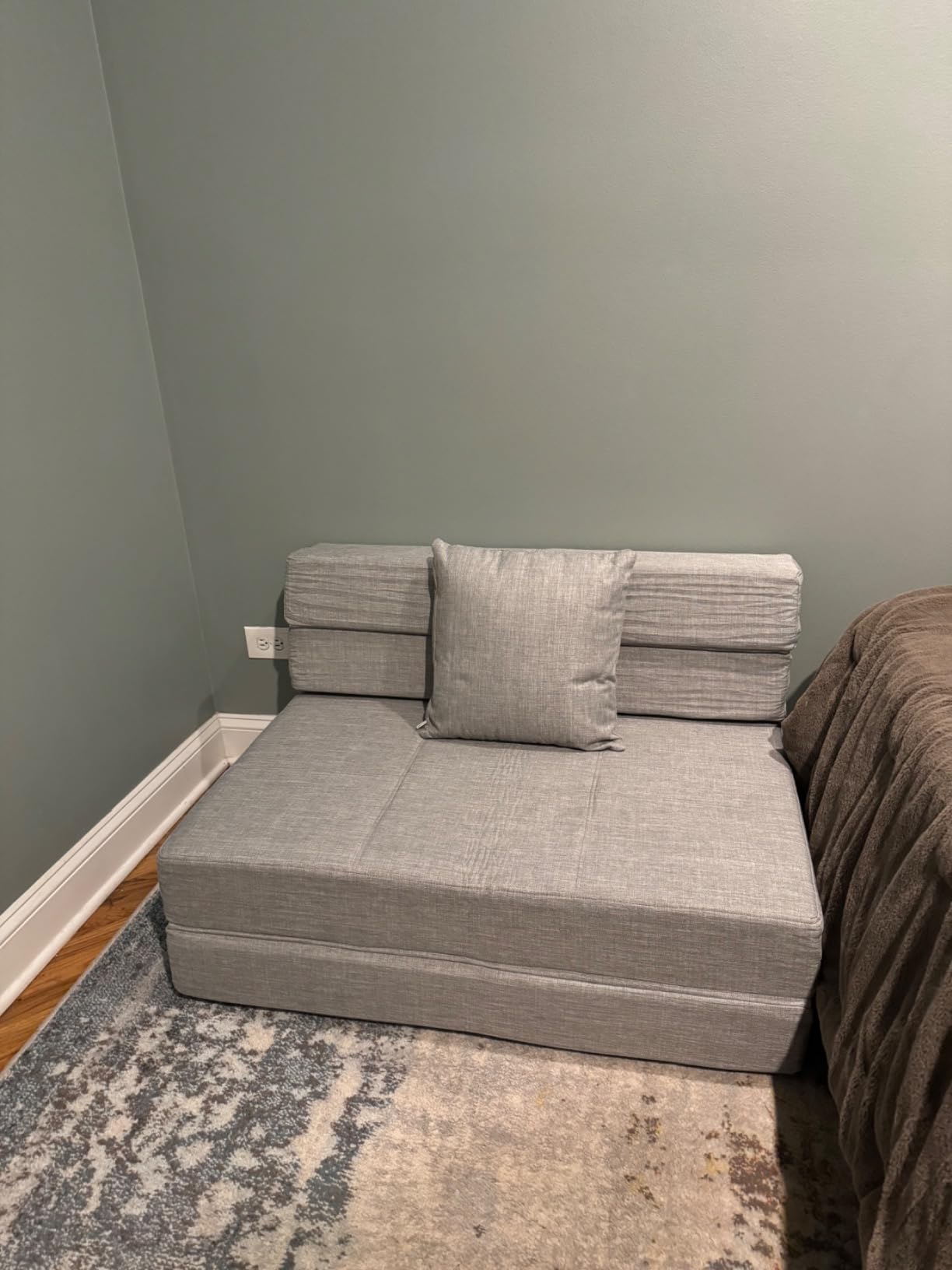 Foling Sofa Bed Convertible Sleeper Chair, Fold Out Chair Bed with Pillow - Modern Memory Foam Floor Futon Couch Dark Gray, Single Size customer photo 2