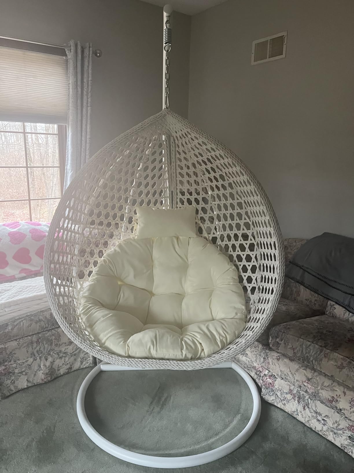 JUFU Egg Chair with Stand, Indoor and Covered Outdoor Hanging Egg Swing Chair with Thick Cushion and Headrest, 350 lb Capacity for Patio, Balcony, Porch, Bedroom, Brown customer photo 1