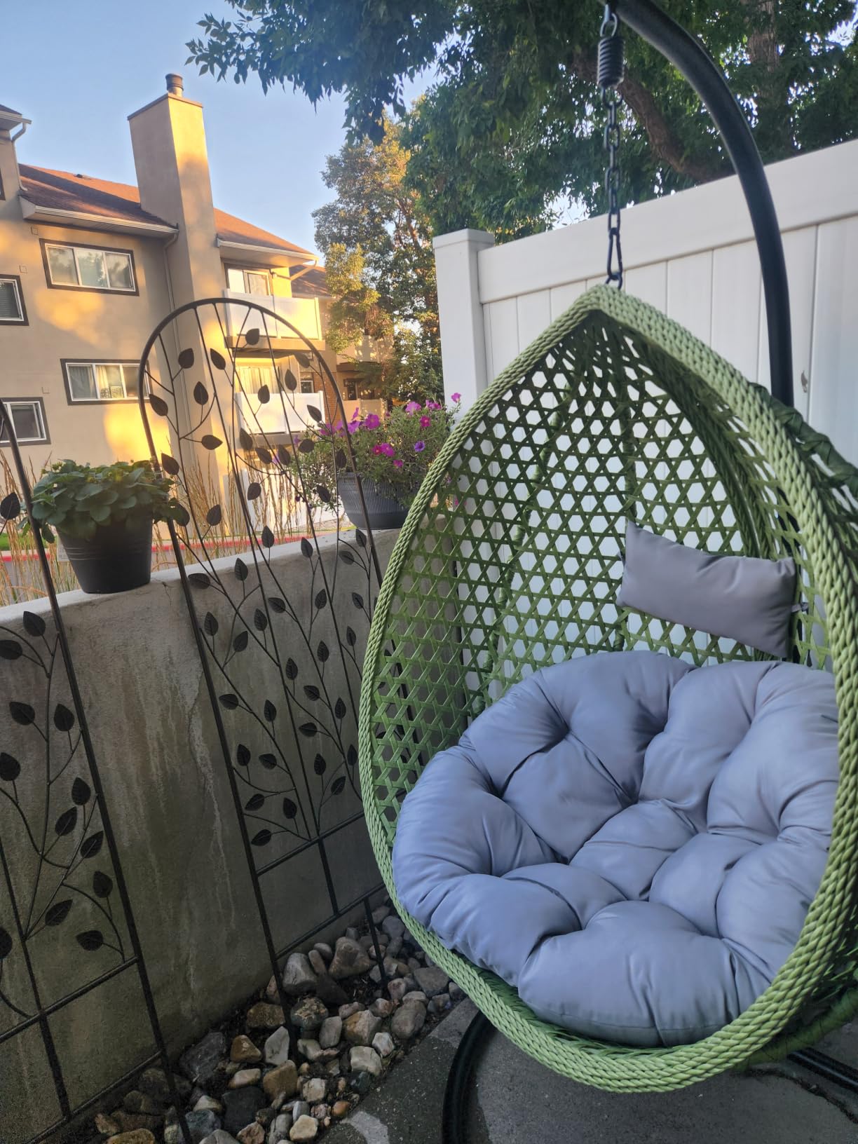 JUFU Egg Chair with Stand, Indoor and Covered Outdoor Hanging Egg Swing Chair with Thick Cushion and Headrest, 350 lb Capacity for Patio, Balcony, Porch, Bedroom, Brown customer photo 2