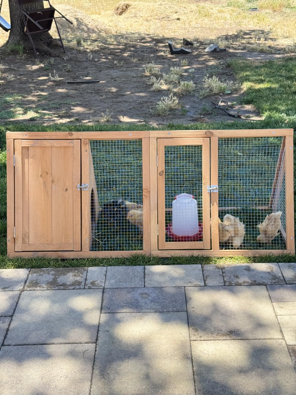 Rabbit Hutch Outdoor Chicken Coop Run A-Frame Bunny Cage Wooden Quail Cage w/ 2 Door & Ventilated Wire Fence Small Animal Cage for Garden Backyard Farms 47 x 18 x 19.5 in customer photo 1