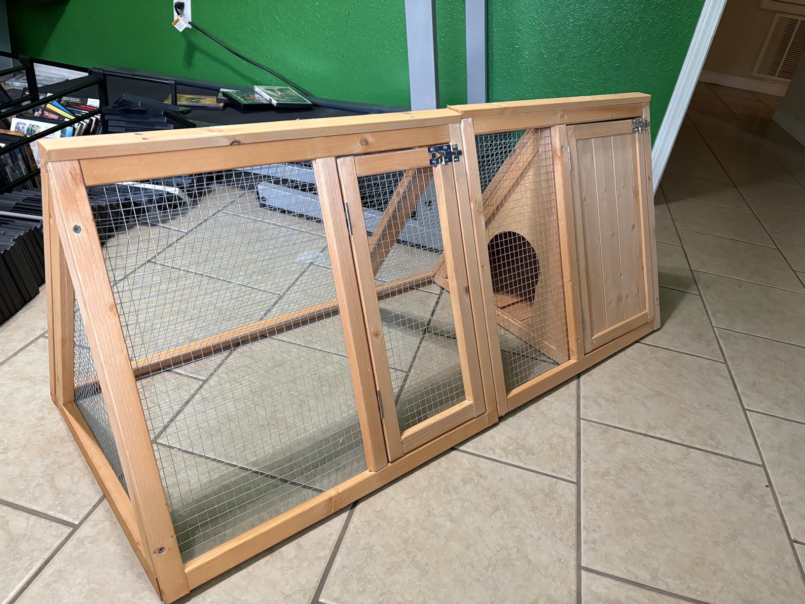 Rabbit Hutch Outdoor Chicken Coop Run A-Frame Bunny Cage Wooden Quail Cage w/ 2 Door & Ventilated Wire Fence Small Animal Cage for Garden Backyard Farms 47 x 18 x 19.5 in customer photo 2