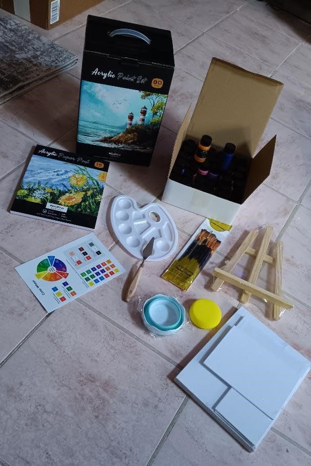 Nicpro 80PCS Acrylic Paint Canvas Set for Adults with 36 Paints (36ML) | Art Painting Supplies Kit, Table Wood Easel, 10 Canvas Panels, 12 Paint Brushes, Paper Pad, Cup, Palette, For Beginner Artist customer photo 2
