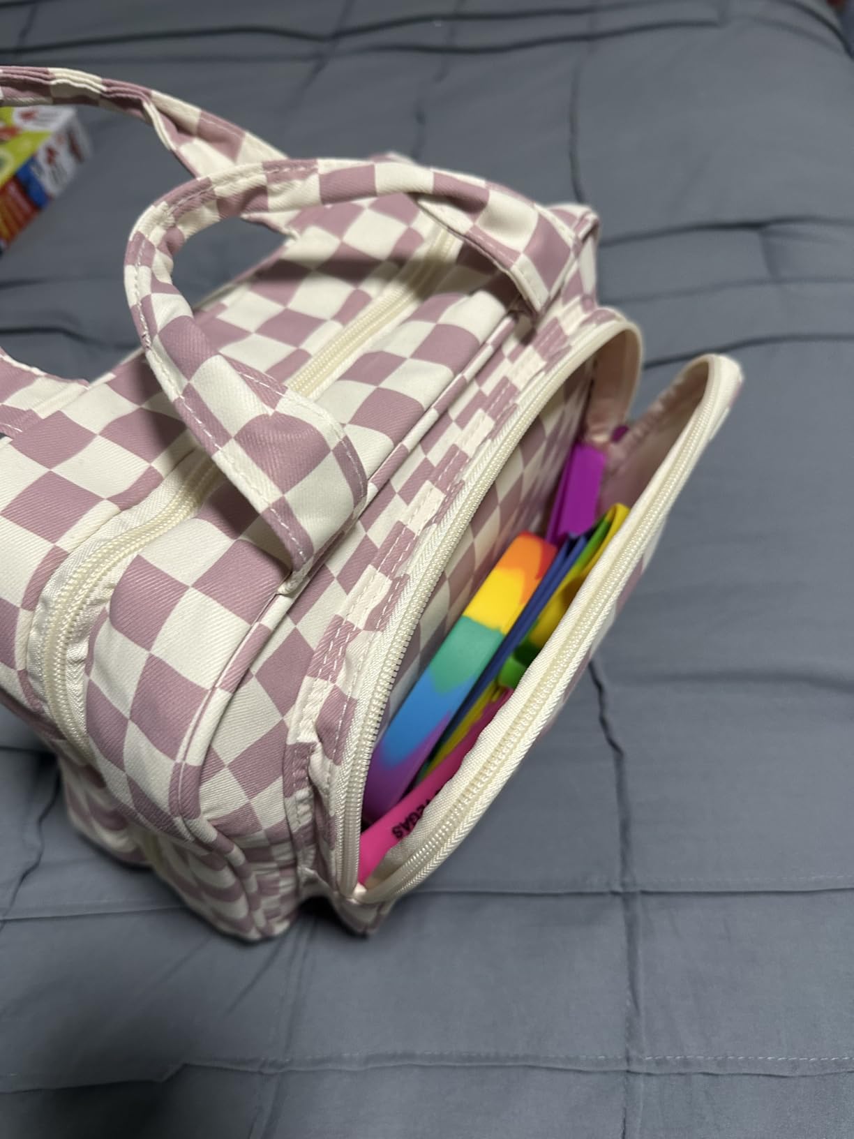 Narwey Hanging Toiletry Bag for Women Travel Checkered Makeup Bag Organizer Toiletries Bag for Travel Size Essentials Accessories Cosmetics (Mint Green Checkerboard (Medium)) customer photo 1