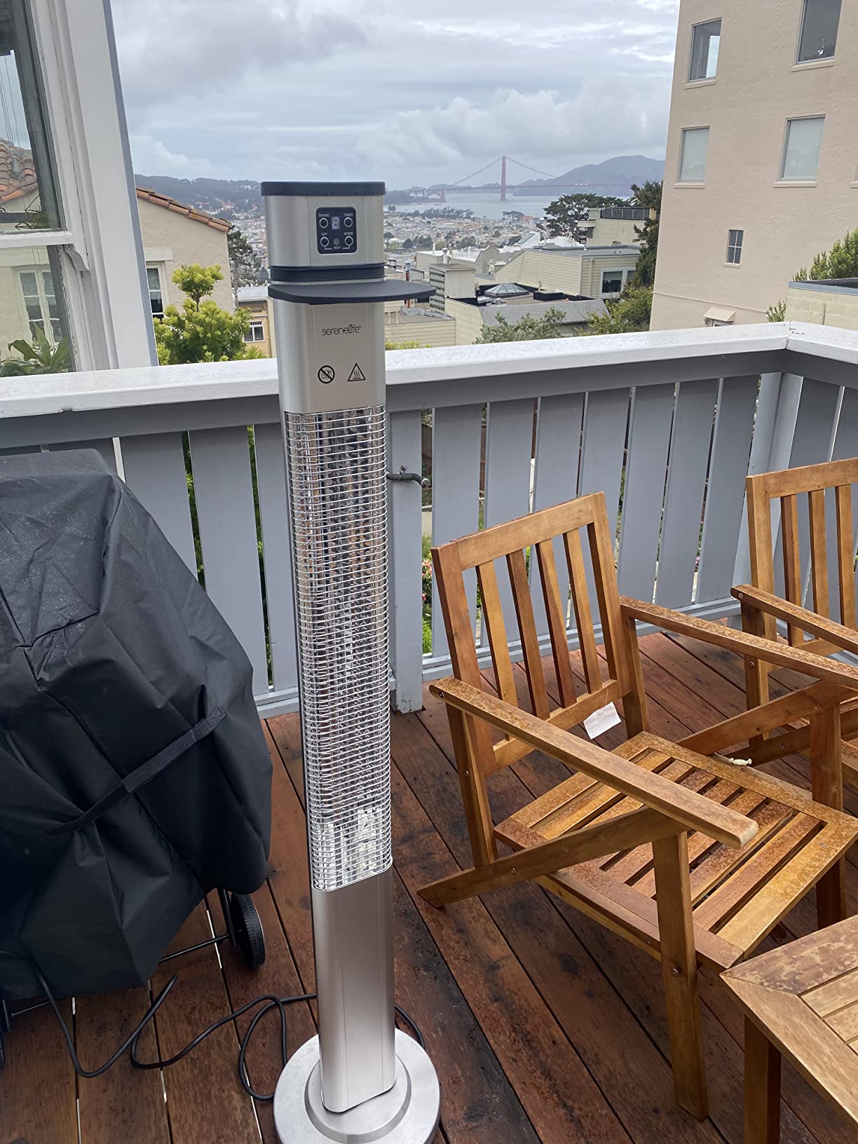 SereneLife Outdoor Electric Patio Heater - 900W Infrared Heater with Remote, Aluminum Reflector, Waterproof Design, IP65 Approved, Quiet Operation, Standing Porch Heater for Patio & Backyard customer photo 1