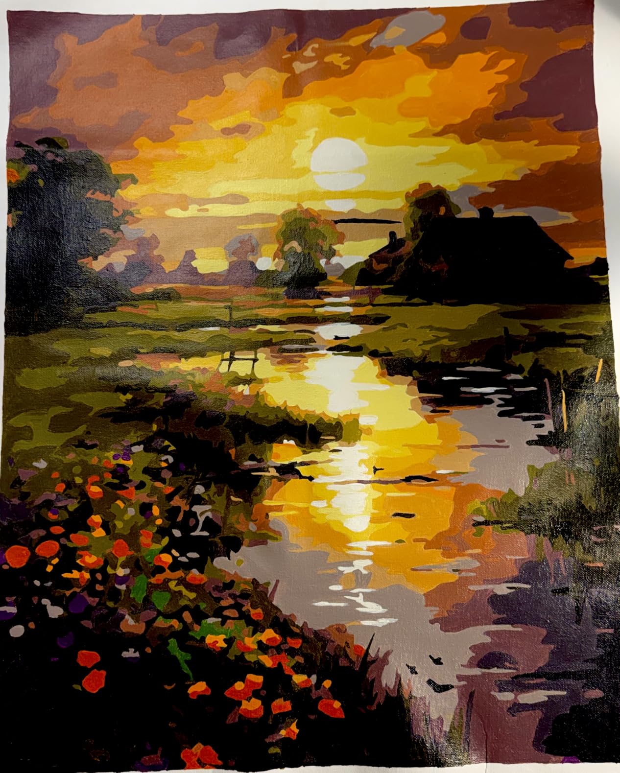 Paint by Numbers Kit for Adults Beginner 16x20 Inch, Countryside Sunset | DIY Acrylic Painting by Numbers Riverside Cabin Landscape, Without Frame Canvas, Stress Relief Craft Kits, Home Decor Gift customer photo 2