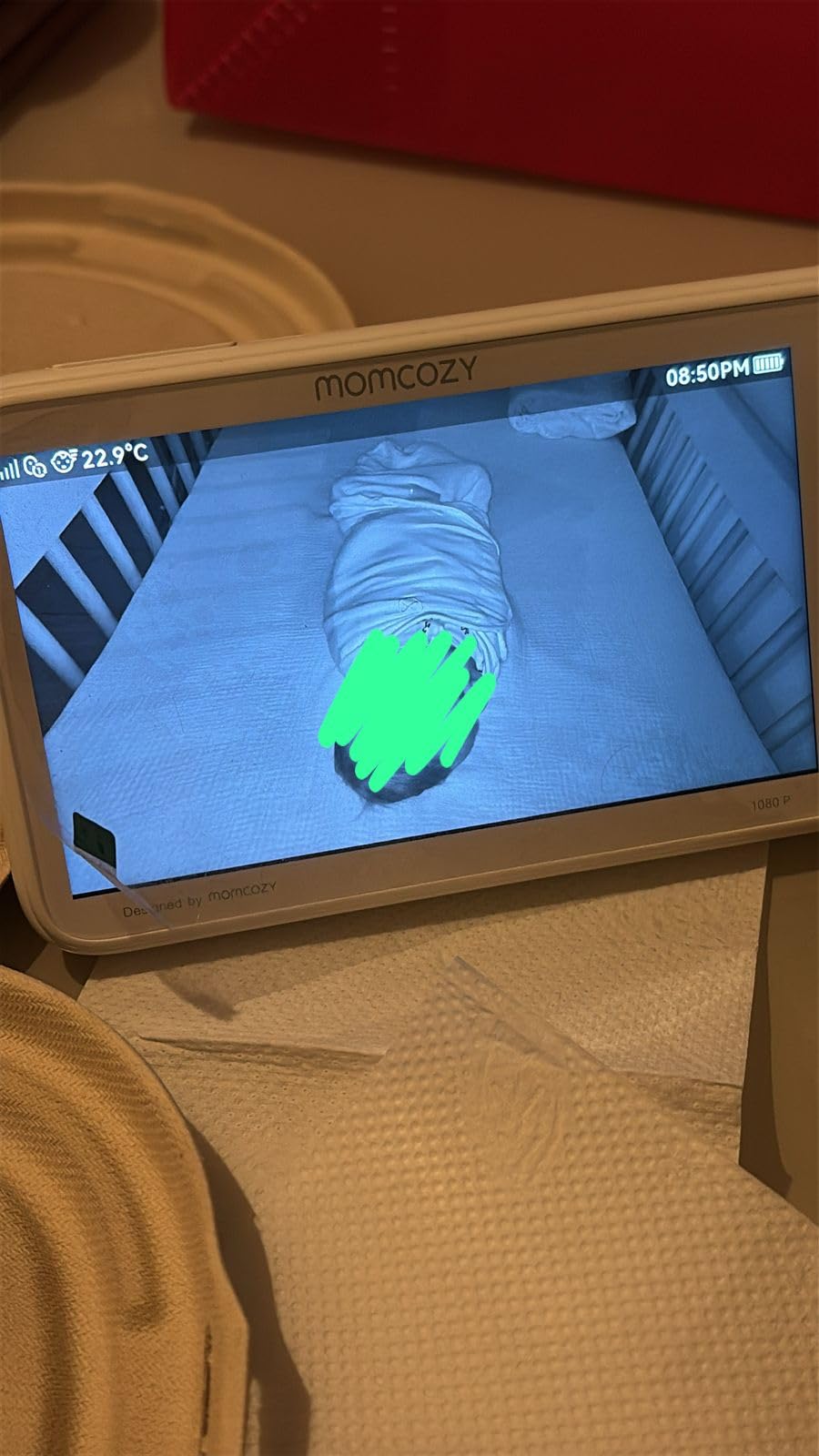 Momcozy Video Baby Monitor, 5.5'' 1080P Full HD Baby Monitor Camera No WiFi | Infrared Night Vision, 5800mAh Battery & 120h Long-last, ECO, VOX, 2-Way Audio, 1640ft Range, Record and Rewind Locally, BM03 customer photo 2