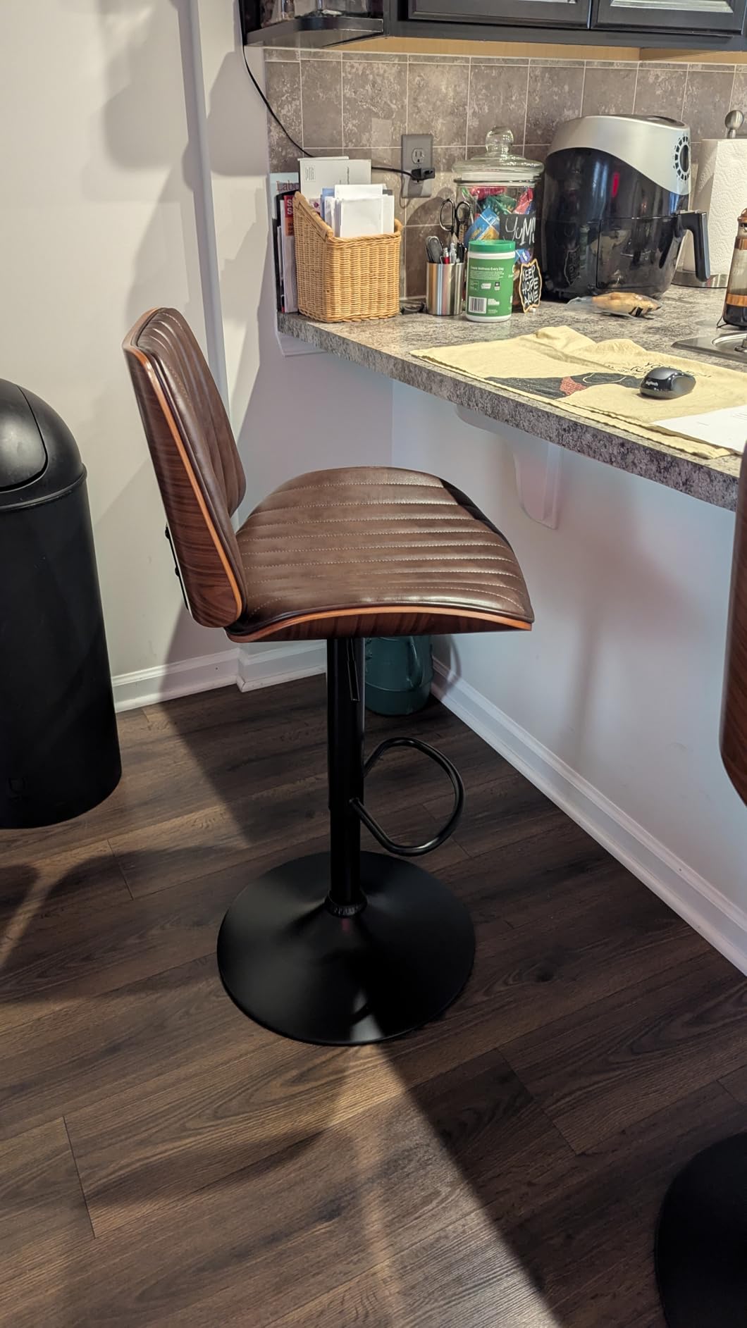 Swivel Bar Stools 2PCS, Adjustable Bentwood Barstools for Kitchen Counter | Mid-Century Modern PU Leather Upholstered Bar Chair with Back and Footrest, for Kitchen Island, Bar, Dining Room, Black customer photo 1