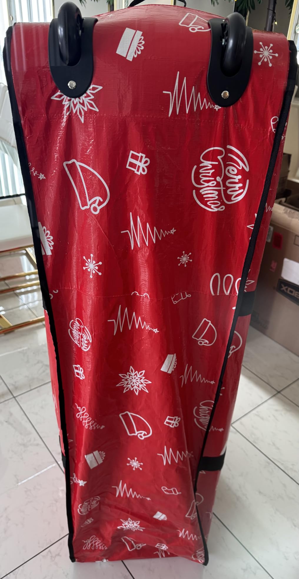 HOMEST Christmas Tree Storage Bag, Fits for 4.5-7 ft Xmas Artificials | Zippered Bag with Reinforced Carrying Handles and Wheels, Red (Bag Only) customer photo 2