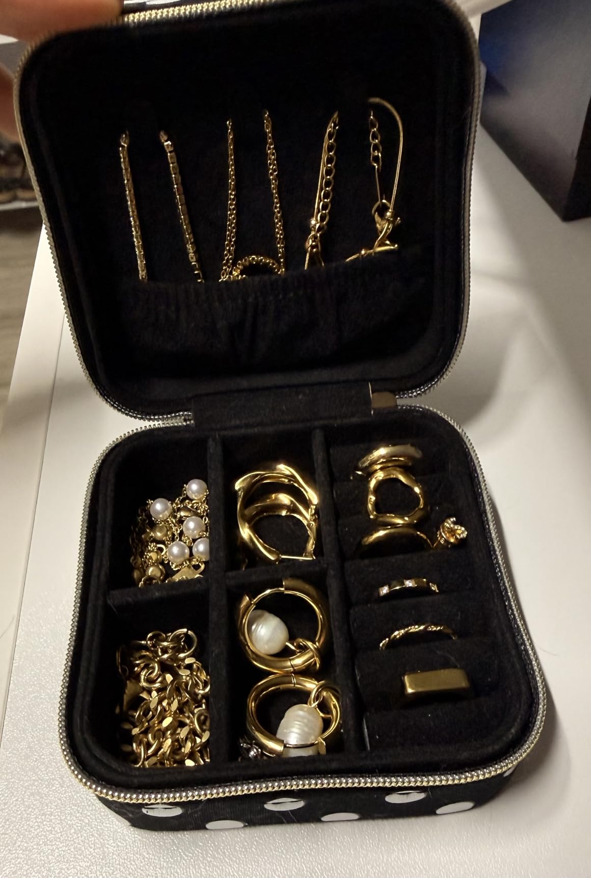 kate spade new york Travel Jewelry Case, Polka Dot | Small Square Case, Black and White Dotted Jewelry Box Organizer for Rings, Necklaces, Earrings On-the-Go with Zipper Closure customer photo 1