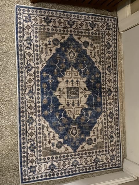 Washable 2x3 Entryway Area Rug - Neutral Kitchen Rug Runner Vintage Soft Floor Mat Non Slip Indoor Farmhouse Carpet for Bathroom Living Room Bedroom (2 X 3, Beige) customer photo 2
