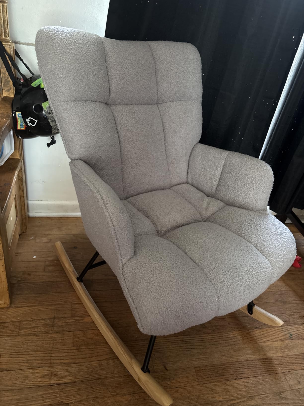 SAETSFEG Rocking Chair Nursery Teddy Upholstered Glider Rocker Rocking Accent Chair Padded Seat with High Backrest Armchair Comfy Side Chair for Living Room Bedroom Offices (Grey Teddy) customer photo 2