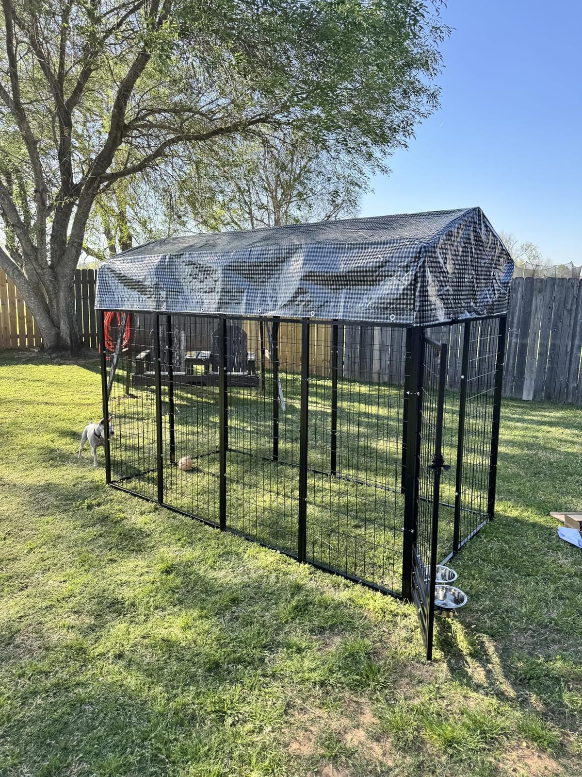 Large Outside Dog Kennel, Outdoor Dog Run Enclosure 8'x4'x6' (Including the roof) Dog Pen House with Roof Cover Heavy Duty Welded Wire Steel Dog Playpen Animal Fence with Feeding Door customer photo 1