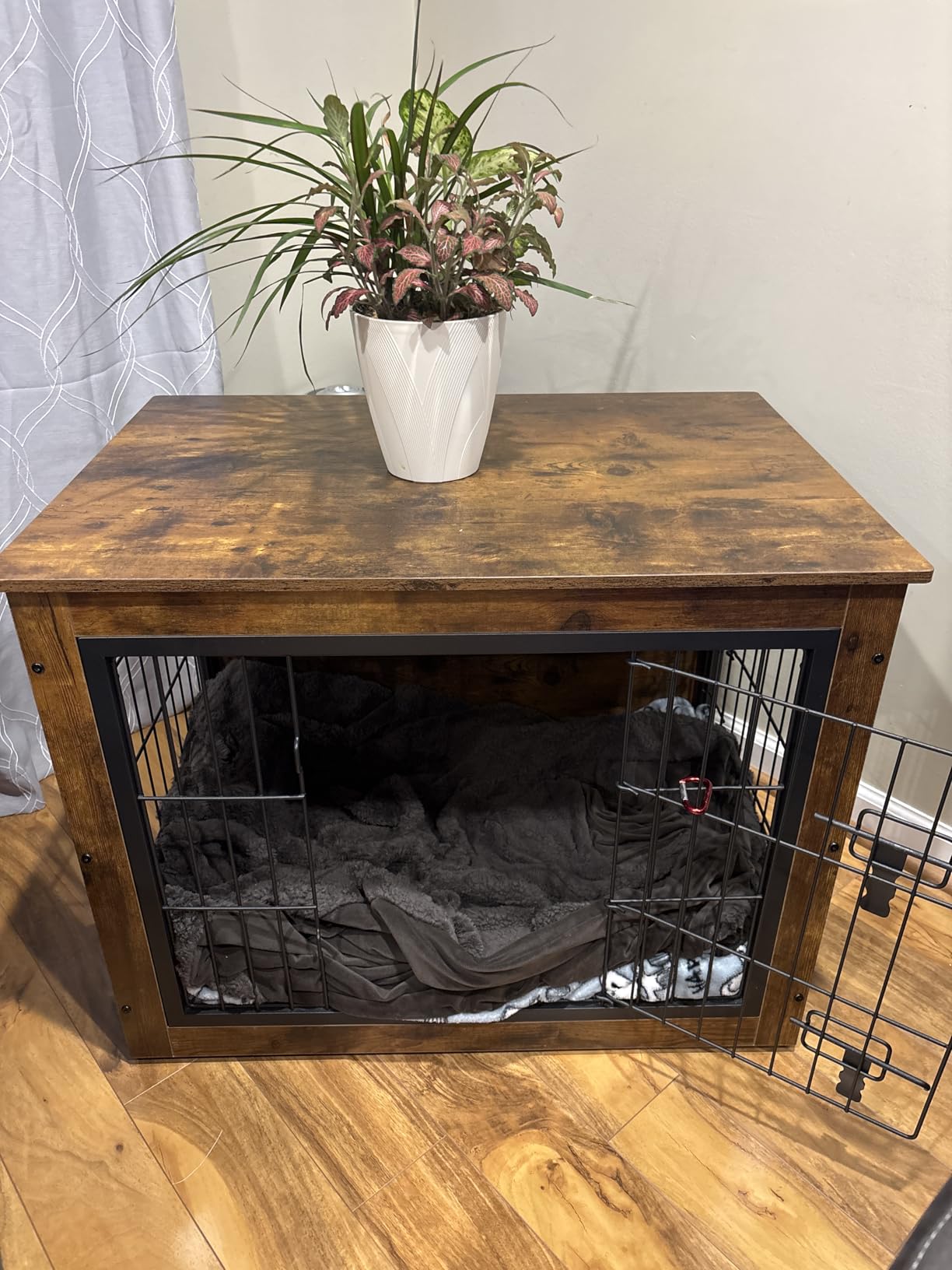 Yaheetech 27.5in Wooden Dog Crate Furniture w/Cushion for Small Dogs, Gray customer photo 1