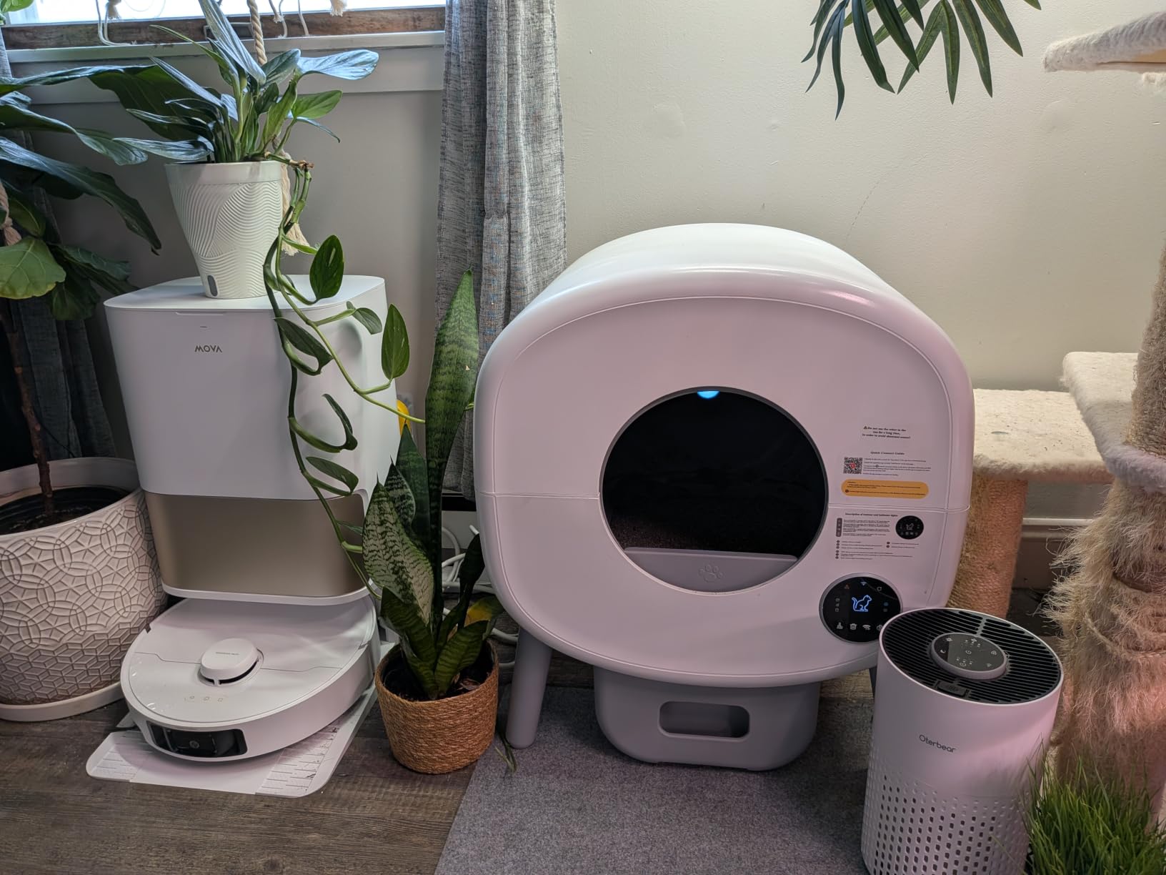 Cumrige Automatic Litter Box,Safety Sensor,App Control,95L Large Capacity | Detachable waste trays ,Self cleaning litter box for Multiple Cats,Safety Protection, 2 Roll Garbage Bags,White & Grey customer photo 1