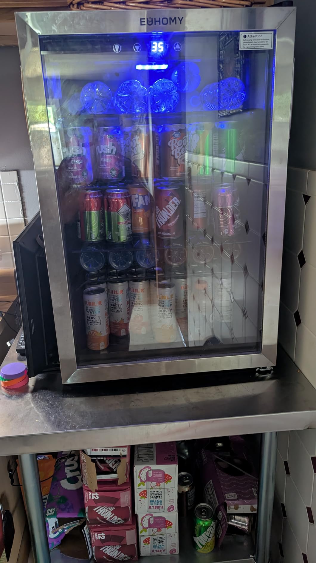 EUHOMY 24 Can Mini Fridge, 18L Beverage Refrigerator with Quiet Compressor | 0.6 Cu.ft Capacity, 40°F to 61°F, Countertop, Digital Temperature Control, Removable Shelves, LED Light, Home Bar Office Use customer photo 1