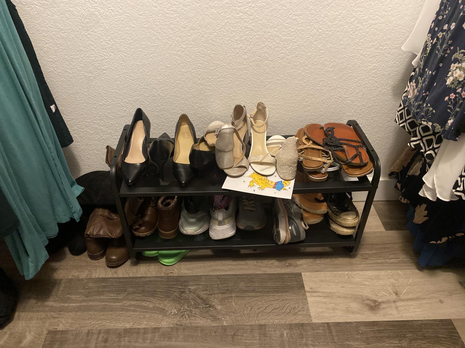 Expandable Metal Shoe Rack for Closet, Entryway & Garage, 2-Tier, Black | Adjustable Height for Boots, Stackable Design, Dense Mesh Shelves for Heels, Fits Small Spaces, Apartments and Rentals customer photo 1
