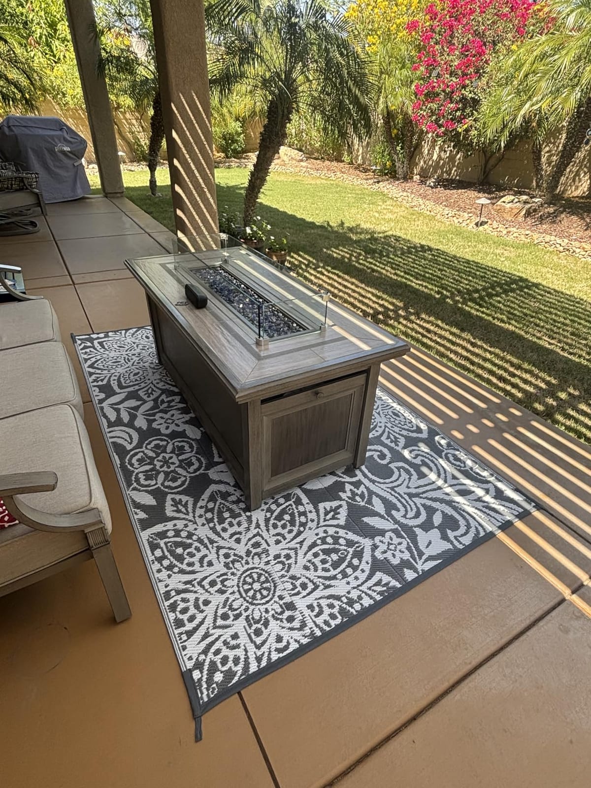 Findosom Waterproof Outdoor Rug 6' x 9' - Reversible Mandala Outdoor Plastic Straw Rug, Durable Foldable Patio Rug for RV, Deck, Balcony, Backyard, Picnic, Porch, Camping, Beach, Gray customer photo 2