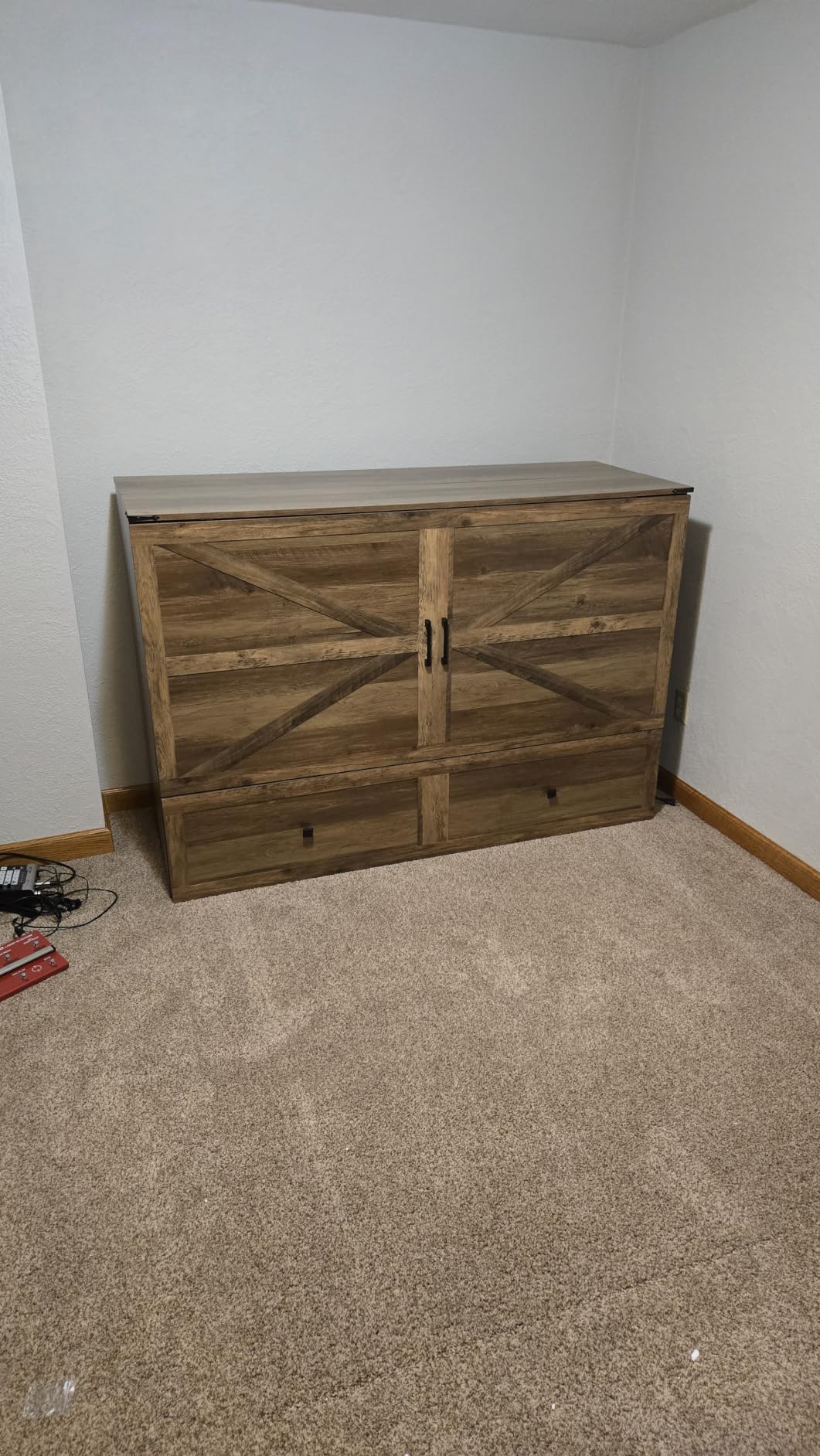 AMERLIFE Full Murphy Bed with Storage & Charging Station | Distressed White Wood Murphy Cabinet, Farmhouse Foldable Platform Bed, Large Drawer, Noisy Free, Guest Bedroom & Living Room customer photo 2