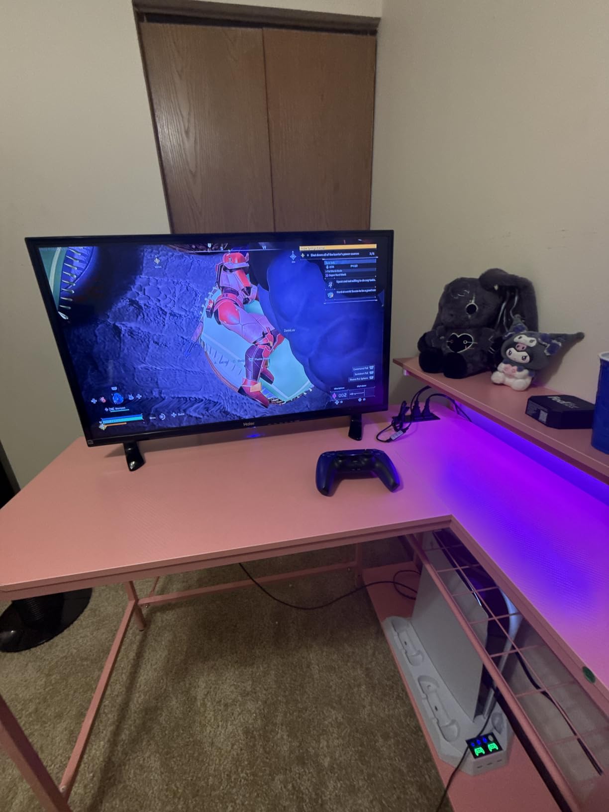 Bestier 42-Inch L-Shaped Computer Desk with Charging & LED, Black | Charging 2AC+USB+Type-C, RGB LED Strip, Reversible Shelves, Monitor Stand, Headphone Hook, Cable Mgmt, Small Space customer photo 2
