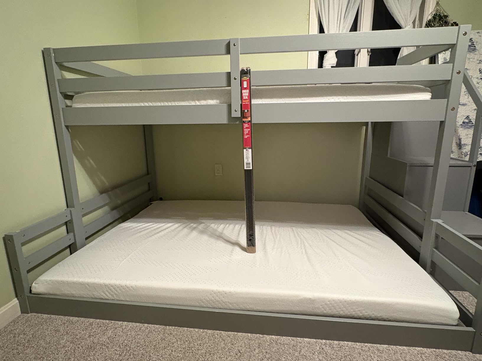 GIANTEX Twin Over Twin Bunk Bed with Stairs, Solid Wood Floor Bunk Bed with Storage Staircase & Full-Length Guardrails, Low Bunk Bed for Kids, Teens, Adults, Dorm, Small Space, White customer photo 1
