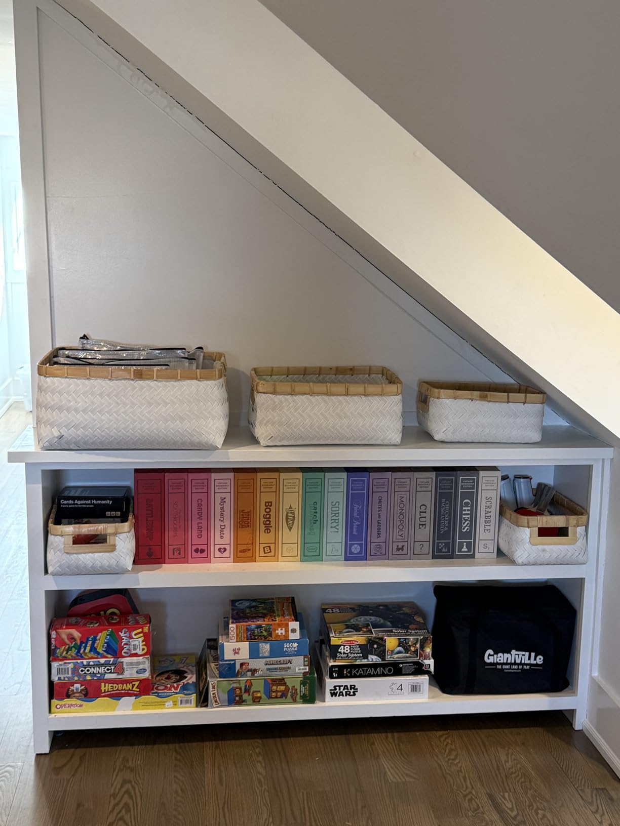 WS Game Company Battleship, Trivial Pursuit, Jenga, Checkers & Backgammon Vintage Bookshelf Board Games Collection Elegant Fabric-Wrapped Book Storage | Family Board Games for Kids & Adults customer photo 2