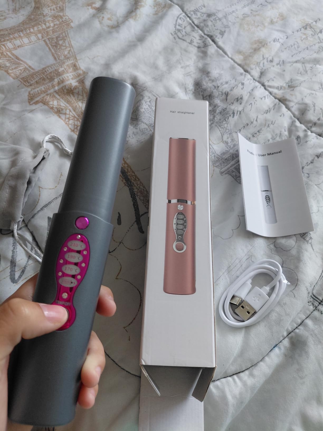 Cordless Hair Straighteners Curler 2 in 1, Fast Heating Cordless Flat Iron | Portable Curling Iron, USB Charging, 5000 mAh, Titanium Curling Iron with Protective Plates, Great for travel customer photo 2