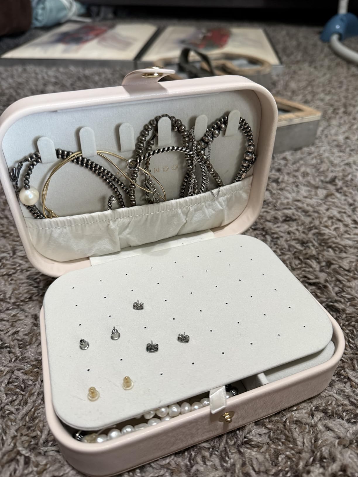VLANDO Travel Jewelry Case, Portable Jewelry Earring Box Organizer | PU Leather Small Necklace Storage for Vacation, Secure Closure, Travel Essentials, Bridesmaid Christmas Gift for Women Girls customer photo 2