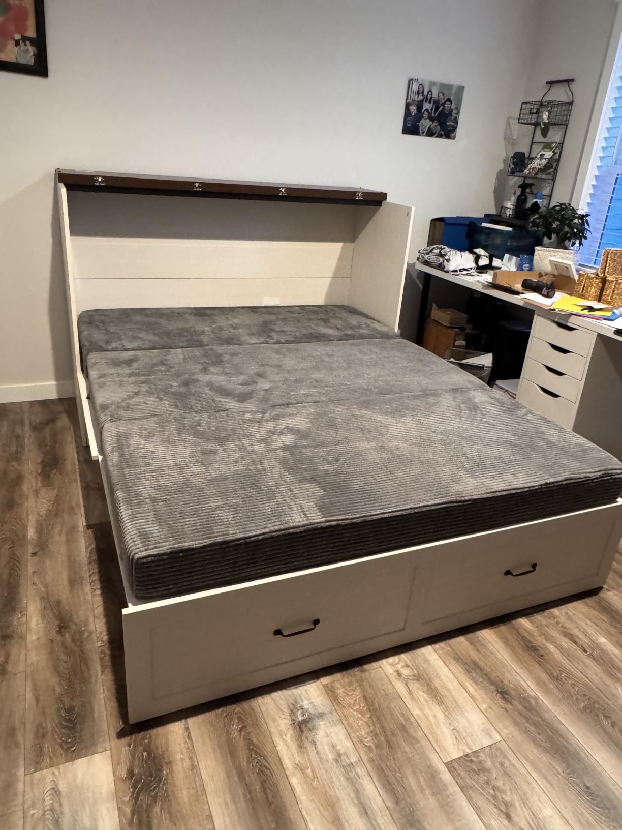Hlivelood Full Size Murphy Chest Bed with Drawer and Charging Station, Farmhouse Wood Space-Saving Hidden Folding Bed Chest, Multifunctional Storage Cabinet Beds for Bedroom, Office, Black customer photo 2
