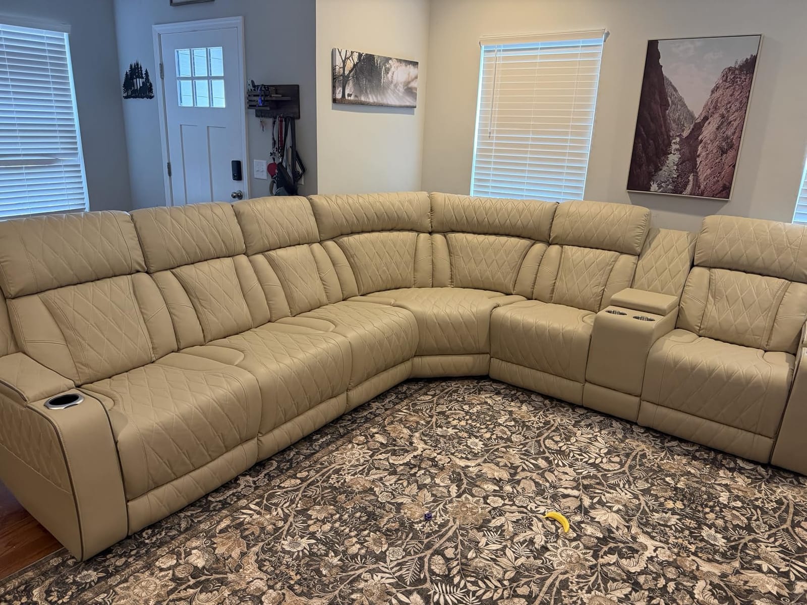Breathing Leather Reclining Sofa Set,Power Recliner Sectional Couch with LED Light,Modern Living Room Furniture Set,Reclining Sectional Couch Set with USB Port/Storage for Home/Home Theater customer photo 2