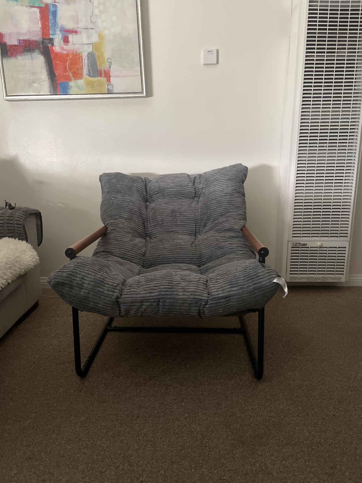 MAXYOYO Modern Accent Chair, Comfy Living Room Chair with Metal Frame, Accent Chair Upholstered Armchair with Soft Cushion for Bedroom Balcony Lounge Reading Room, Beige customer photo 1
