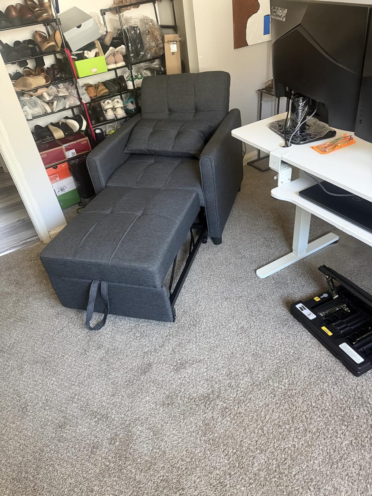 Convertible Sofa Chair Bed, 3-in-1 Linen Pull Out Chair, Dark Gray - Multi-Functional Sleeper Chair Bed; Adjustable Backrest Recliner; Modern Linen Fabric, Living Room/Apartment/Small Space customer photo 1