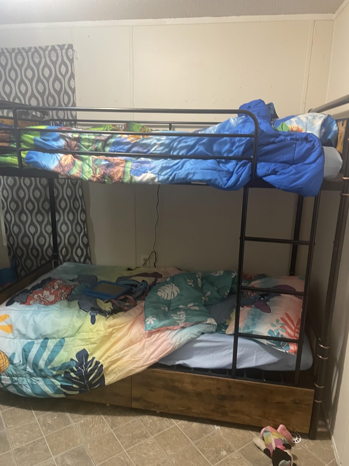 Jocoevol Metal LED Bunk Bed Twin Over Twin with 2 Storage Drawers, USB Charging Station, Industrial Bunkbeds Heavy Duty Bed with Safety Guardrail and Ladder, No Box Spring Needed, Vintage Brown customer photo 2