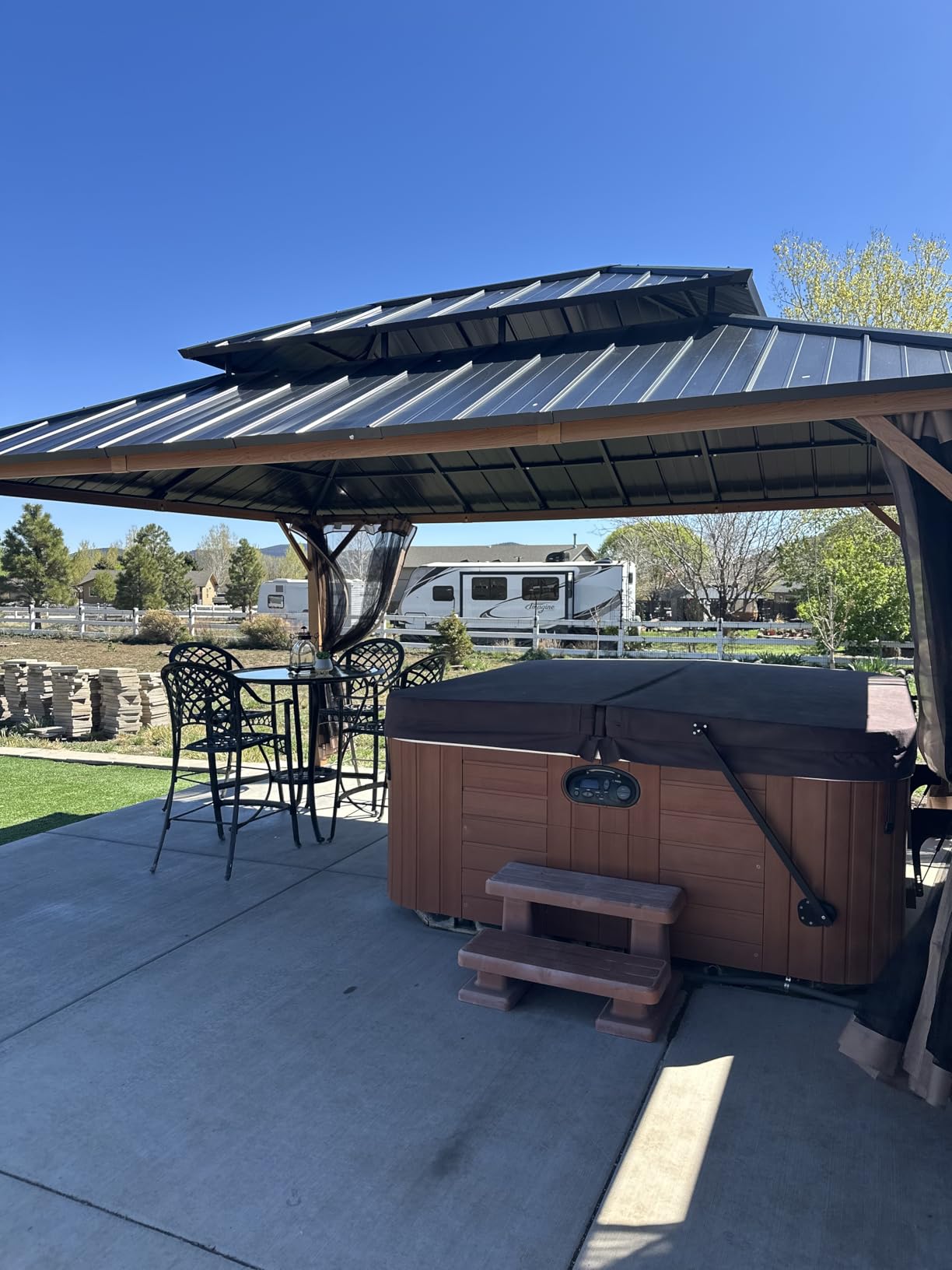Modern Shade Hardtop Gazebo 12x16 with 4 LED Lights for Backyard Wood Grain | Hard Top Gazebo with Galvanized Steel Double Roof, All-Weather Metal Gazebo with Sturdy Hooks, Mosquito Net for Patio, Garden customer photo 1