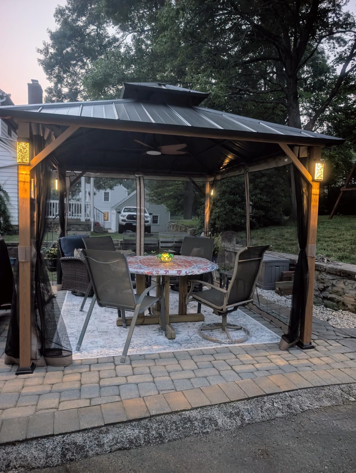 Modern Shade Hardtop Gazebo 12x16 with 4 LED Lights for Backyard Wood Grain | Hard Top Gazebo with Galvanized Steel Double Roof, All-Weather Metal Gazebo with Sturdy Hooks, Mosquito Net for Patio, Garden customer photo 2