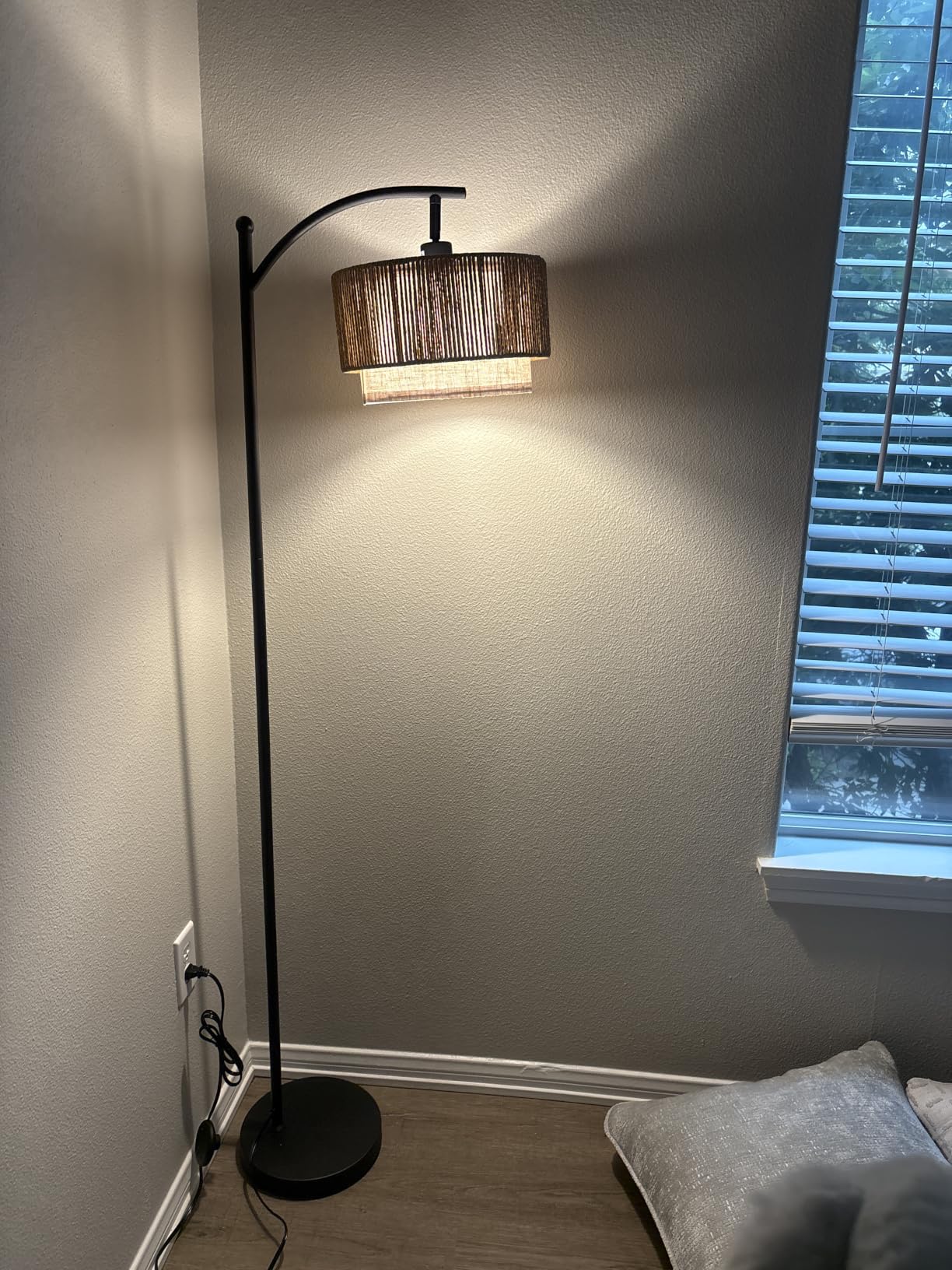 SUNMORY Arc Floor Lamps for Living Room, Rattan Standing Lamp with 12W Bulb | Arched LED Lamp with 3 Color Temperatures, Farmhouse Floor Lamps with Adjustable Shades, Boho Floor Lamp for Bedroom, Corner customer photo 2