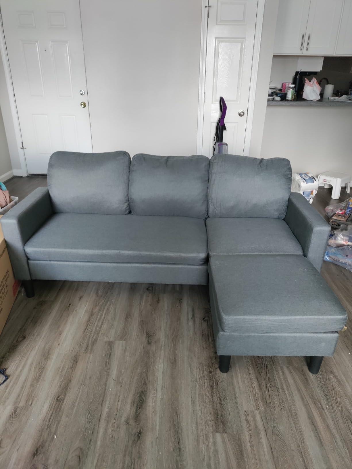 SUNLEI Convertible Sectional Sofa for Small Spaces, L Shaped Modular Sofa with Reversible Chaise & Ottoman Storage, 3 Seat Modern Small Couches for Living Room in Apartment, Linen Fabric, Greige customer photo 1