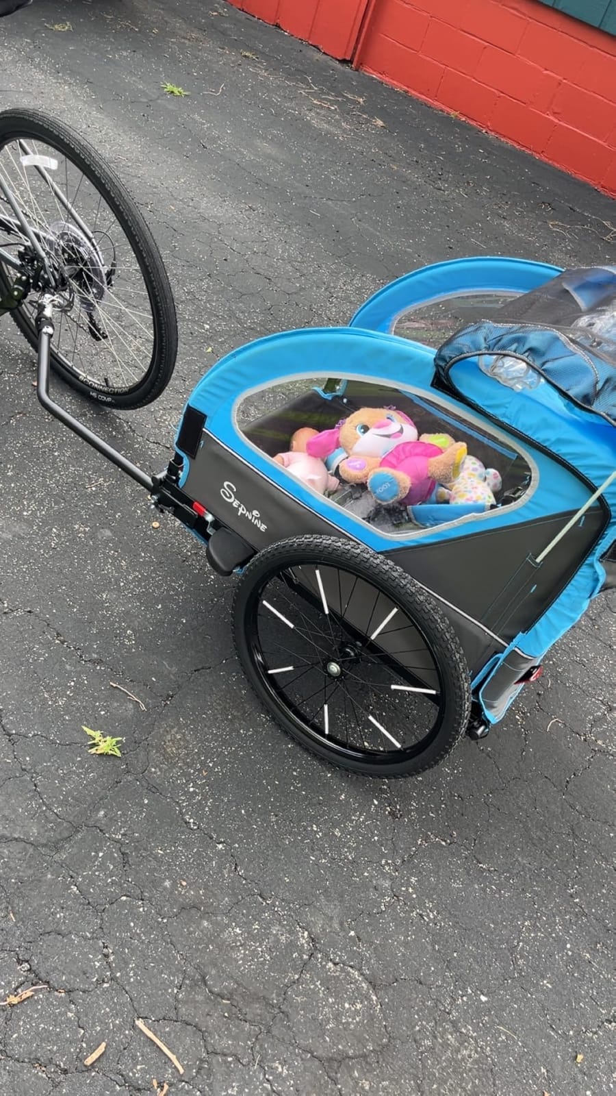 Kids Bike Trailer, 2 in1 Canopy Carrier Converts to Pushcart Suitable for 1 to 2 Toddlers, Kids, Quick Attach to Bike, Foldable, with 5-Point Harness and Storage Bags customer photo 1