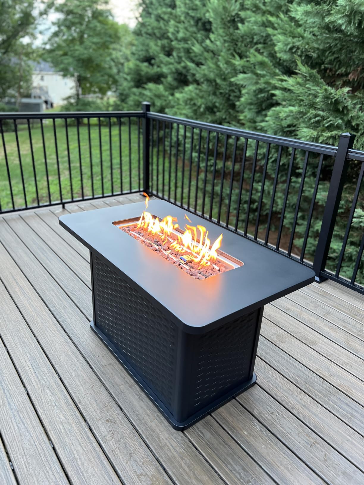 Ciays 43-Inch Rectangular Propane Fire Pit with 60,000 BTU Output, Fire Pit Table Premium Gas for Outside Patio with 304 Stainless Steel H-Burner, Glass Stones, and Wind Guard, Black customer photo 2