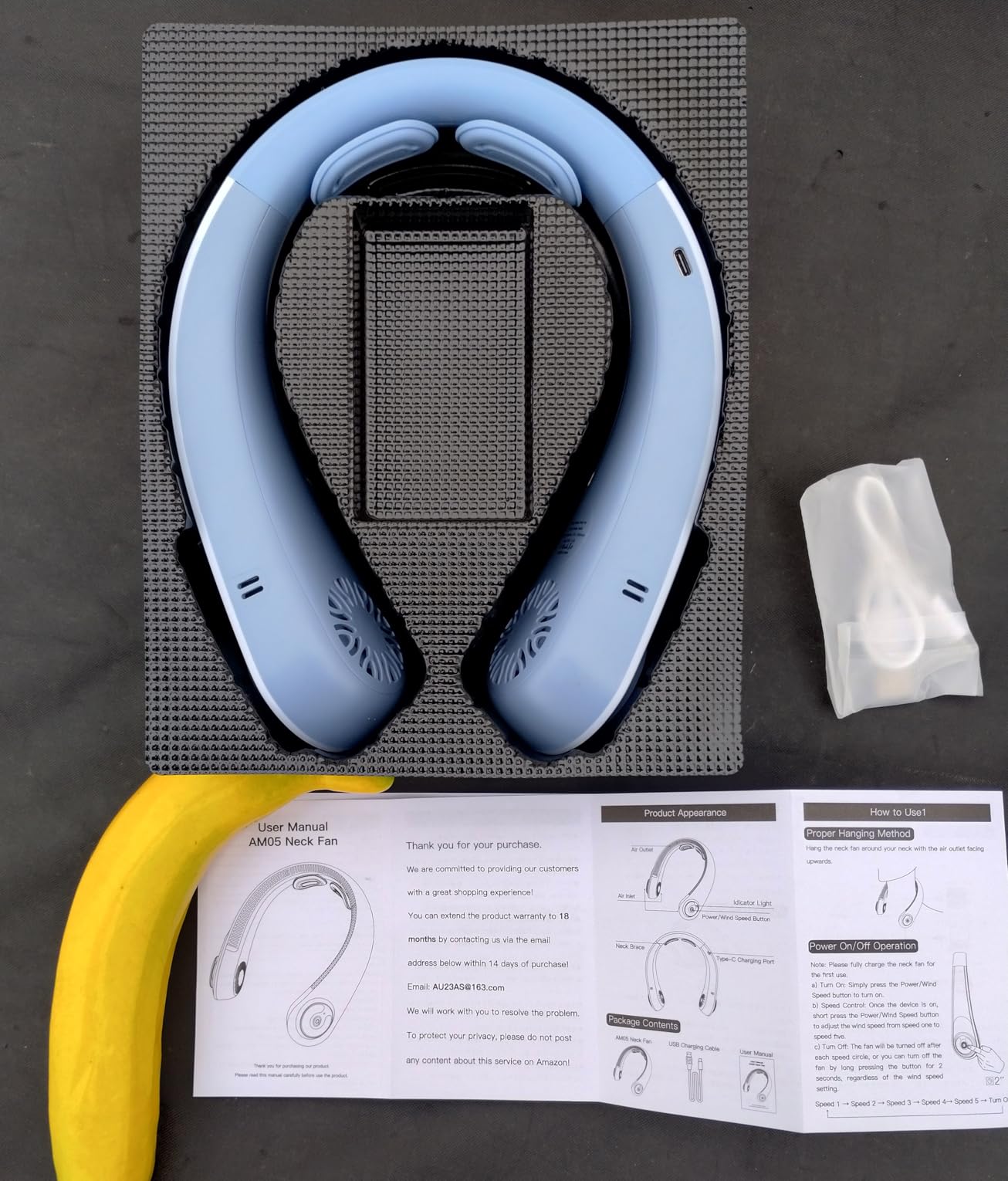 5000mAh Portable Neck Fan, [16H Long Lasting] Bladeless Personal Fan, 5 Speeds Wearable Fan for Neck, Ultra Quiet Rechargeable Cooling Fan for Travel, Outdoor, Hot Flashes, Golf, Office customer photo 2