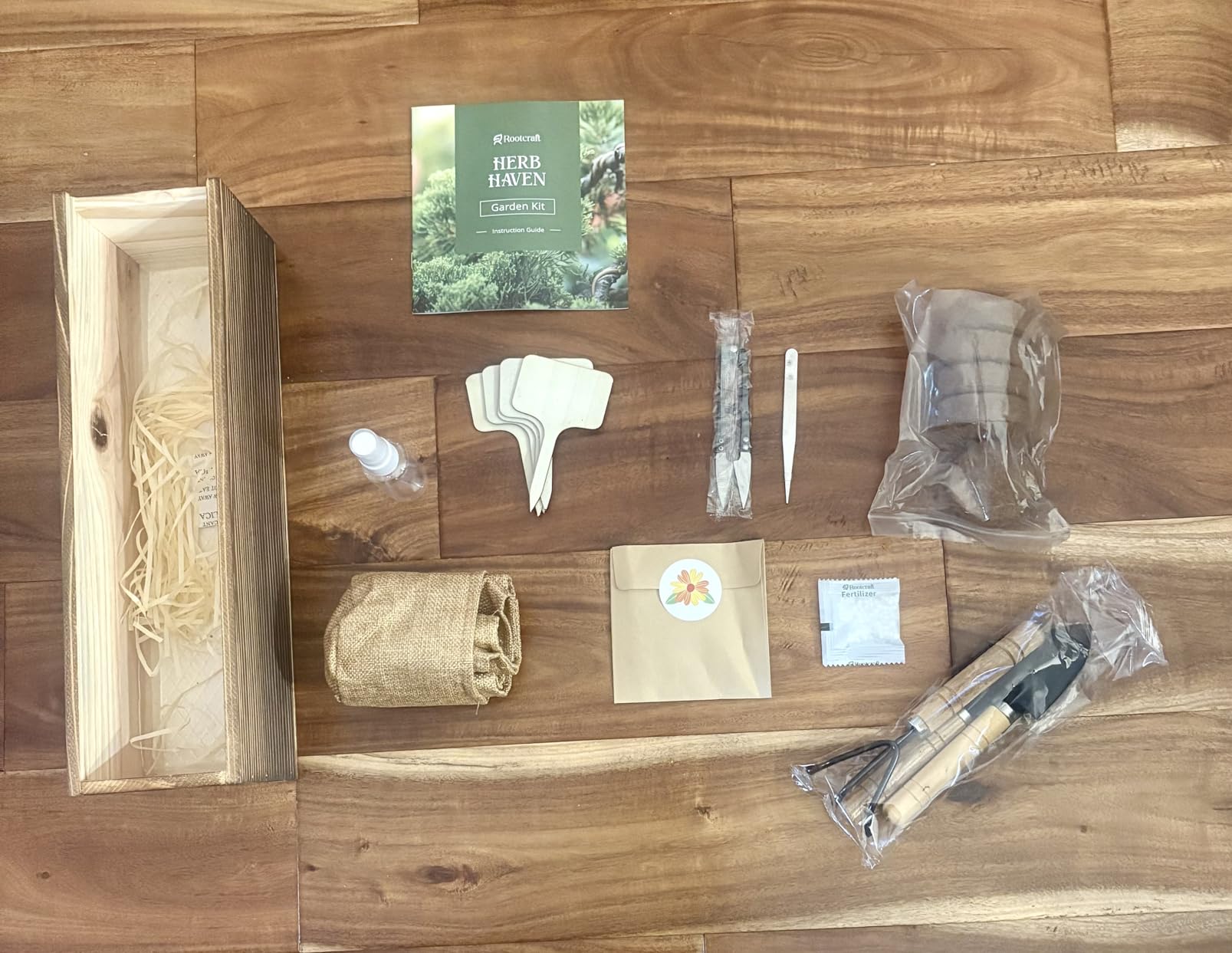 5 Herb Garden Planter Indoor with Wooden Box, Home Kitchen Seed Starter Kit Including Basil, Thyme, Parsley, Rosemary, Mint, Birthday, Mothers Day, House Warming, Gardening Gifts for Women, Mom customer photo 1